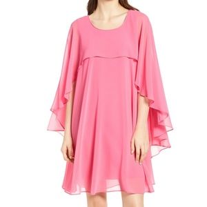 Chelsea 28 A-Line Pink Chiffon Midi Cape Dress, S